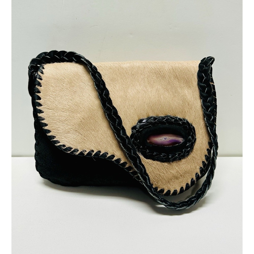 Maia Handmade In France Brown Black Accent Genuine Leather Shoulder Bag